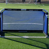 QuickFold® soccer goal with white replacement net and green trim on portable aluminum training goal