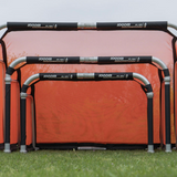 QuickFold® soccer goal with neon orange replacement net on portable aluminum training goal