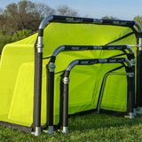 QuickFold® soccer goal with neon yellow replacement net on portable aluminum training goal