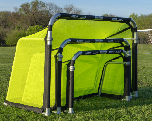 QuickFold® soccer goal with neon yellow replacement net on portable aluminum training goal