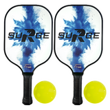 Rhino Surge Pickleball Paddle 2-player set with two lightweight composite paddles and yellow outdoor pickleballs