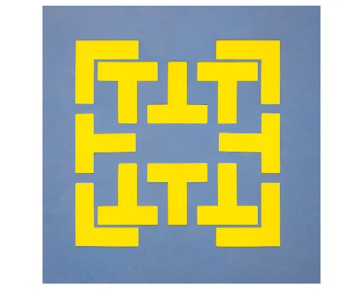 Rhino Pickleball Court Marker Set bright yellow 12-piece T and L boundary markers displayed on blue indoor court surface