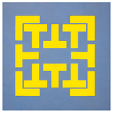 Rhino Pickleball Court Marker Set bright yellow 12-piece T and L boundary markers displayed on blue indoor court surface