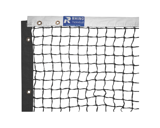 RHINO tournament pickleball net black braided polyethylene with white vinyl headband