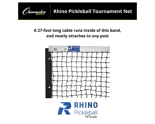Professional pickleball tournament net with steel cable and fiberglass dowels