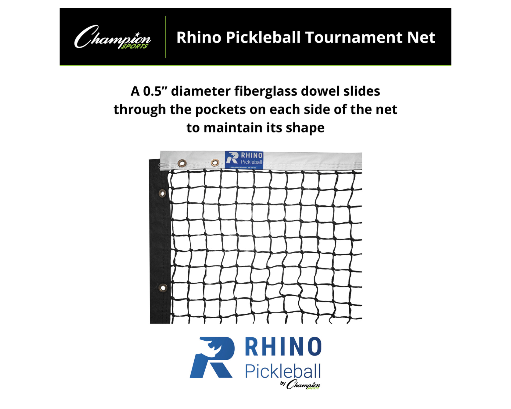 Professional pickleball tournament net with steel cable and fiberglass dowels