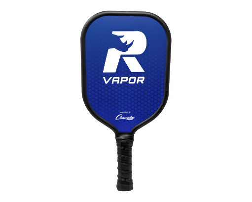 RHINO Pickleball VAPOR Paddle with blue dual-plated aluminum face, black edge guard, and EVA padded grip on white background