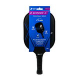 RHINO Pickleball Shadow-X Paddle packaging highlighting fiberglass construction, polymer honeycomb core, DuraGrip handle, and lightweight paddle design on white background