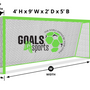 Diagram of a soccer goal with dimensions labeled, featuring the 'Goals 4 Sports' brand.
