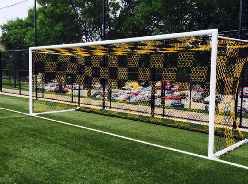 Two Tone 3mm Hex Soccer Nets - Black and Gold on Goal