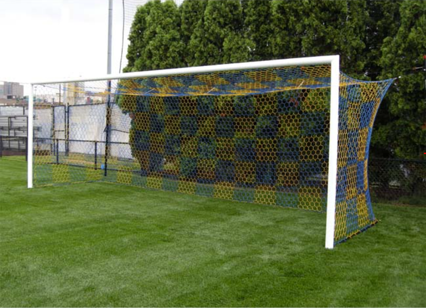 Two Tone 3mm Hex Soccer Nets - Blue and Gold on Goal