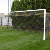 Two Tone 3mm Hex Soccer Nets - Blue and Gold on Goal
