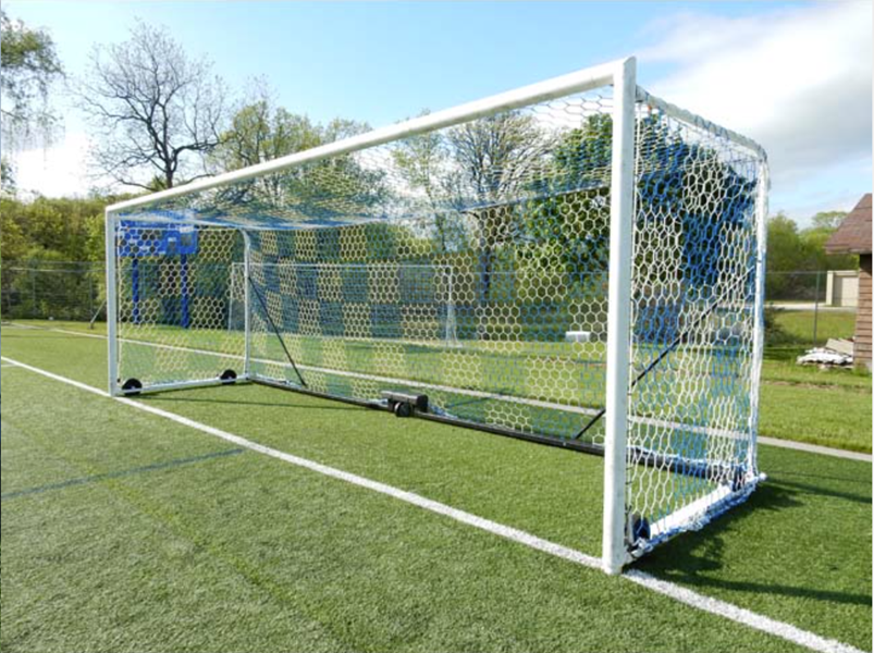 Two Tone 3mm Hex Soccer Nets - Blue and White on Goal