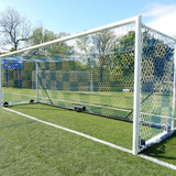 Two Tone 3mm Hex Soccer Nets - Blue and White on Goal