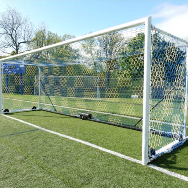Two Tone 3mm Hex Soccer Nets - Blue and White on Goal