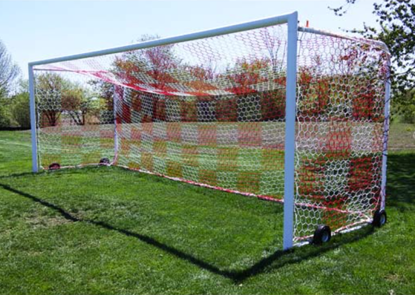 Two Tone 3mm Hex Soccer Nets - Red & White on Goal