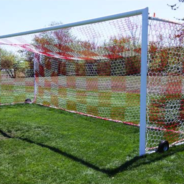 Two Tone 3mm Hex Soccer Nets - Red & White on Goal
