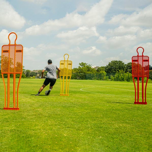 Soccer coaching drill using professional training mannequins
