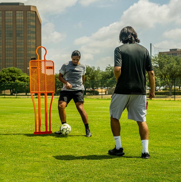 Soccer training mannequin used for one touch passing drills