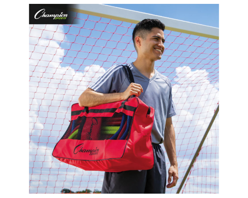 Athlete carrying Speed & Agility training kit bag on soccer field for portable conditioning workouts
