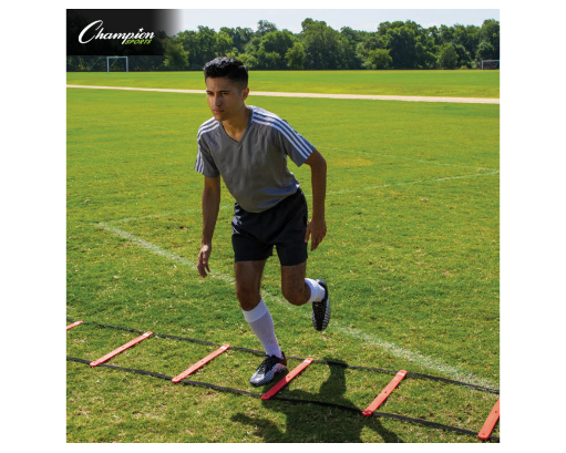 Athlete performing agility ladder footwork drill for acceleration and quickness training