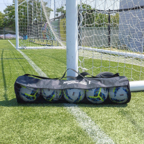 Tube soccer ball bag with corner flag and agility pole pocket