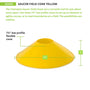 Yellow colored disc cones with measurements for high-visibility soccer and agility training drills