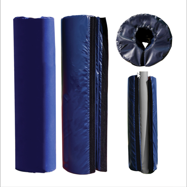 Heavy-duty football goalpost protector pad Heavy-duty six-inch football goalpost protector pad fitted to a 6-5/8-inch pole