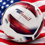 Spark Soccer Ball 2026 USA edition size 5 on American flag background in red white and blue