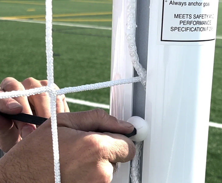 Secure soccer goal hardware preventing net tampering