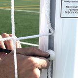 Secure soccer goal hardware preventing net tampering